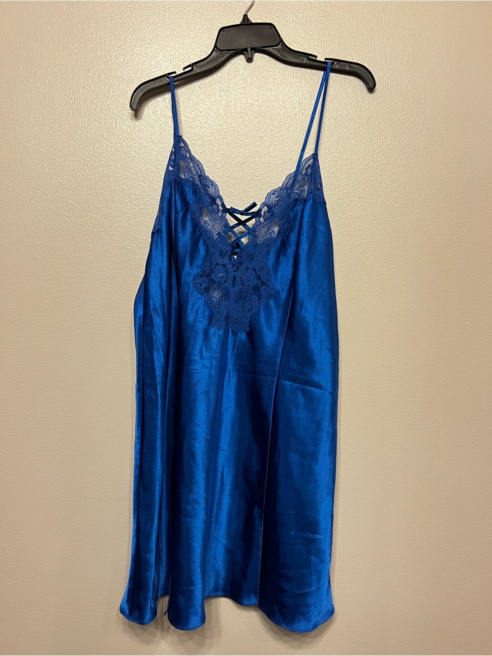 Frederick's of Hollywood Royal Blue Satin Lace Chemise Sz 1X Feminine Flare Bow